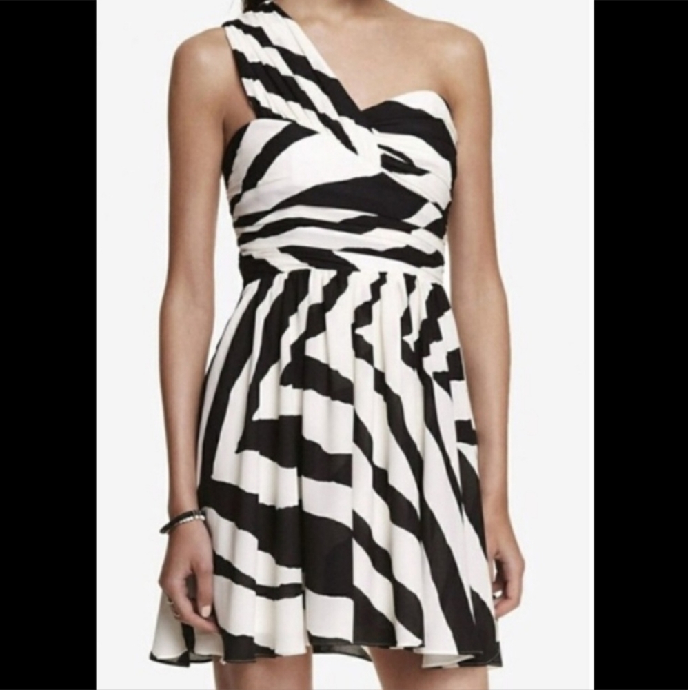 NWT Zebra-Print One Shoulder Party Cocktail Dress